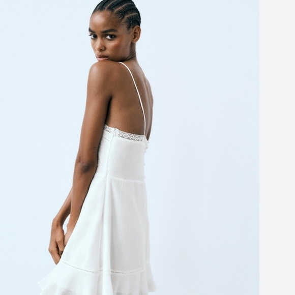 Zara linen blend  Dress Sz S Mini Bohemian Shorts Embroidered  white 088… - Picture 3 of 4